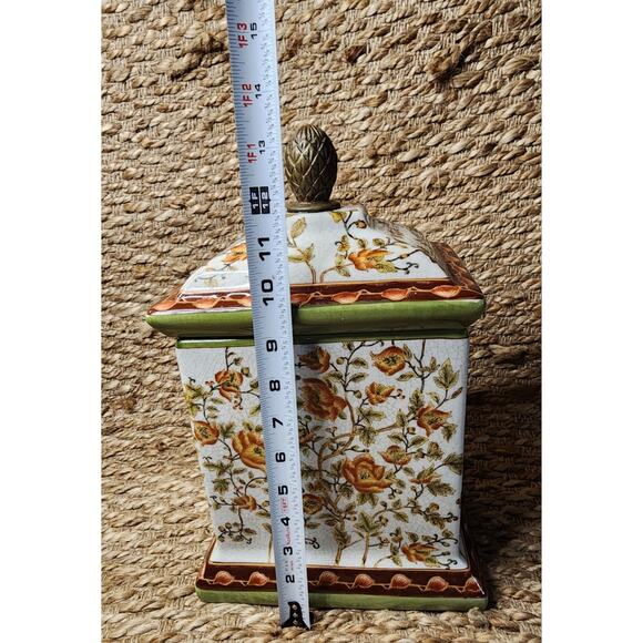 Wong Lee 1895 Rectangle Canister Box Jar Lid Floral Crackled Home Table Decor - Picture 9 of 12